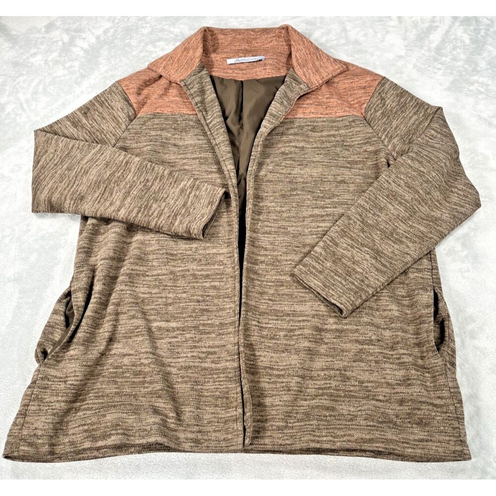 Arianna Womens L/XL Open Front Cardigan Jacket Brown Space Dye Colorblock